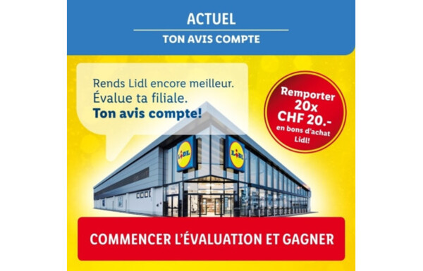 Gagnez l'un des 20 bons d’achat Lidl d’une valeur de CHF 20.- chacun