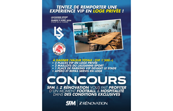 Gagnez une expérience VIP au stade de la Tuilière pour le match Lausanne-Sport vs FC Winterthour, d'une valeur totale de CHF 1'500.-