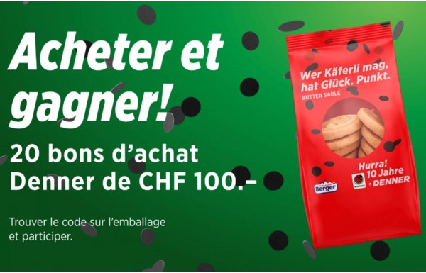 Gagnez 20 cartes cadeaux Denner d’une valeur de CHF 100.- chacune