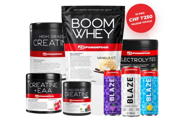 Gagnez votre Power pack, protéines, barres, boissons et accessoires d'une valeur de CHF 500.-